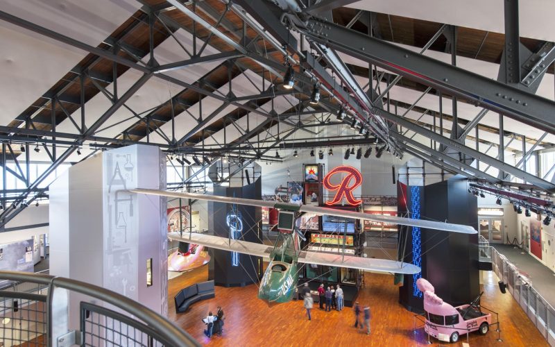 View from above of the biplane in the atrium of the Museum of History and Industry (MOHAI) from Seattle Premier Attractions